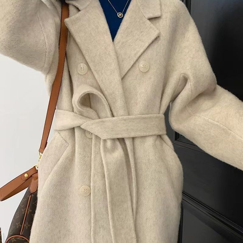 Kaszmirowy płaszcz elegancka, długa dwustronny wełniany płaszcz damski płaszcz
