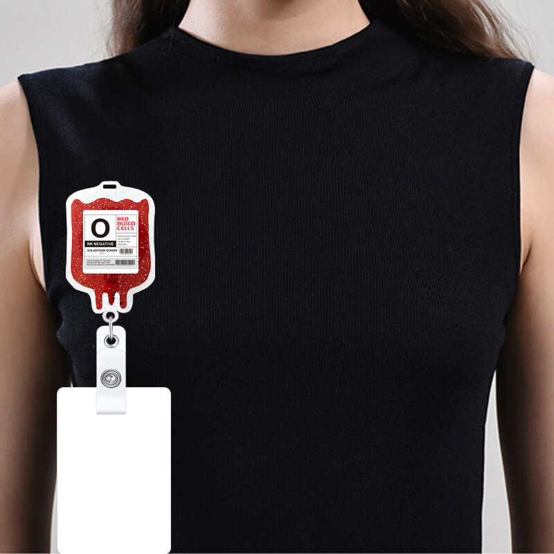 1pc Blood Type Bag Shape Retractable Badge Reel Clips for Nurse Doctor Hospital Medical Workers Acrylic Business Card Holder