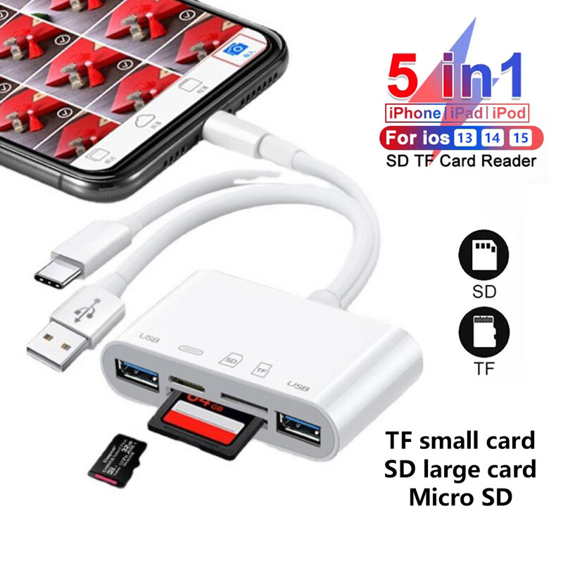 Adattatore multimemoria per fotocamera USB OTG per Kit lettore di schede da Lightning a Micro SD TF per Iphone Ipad per Laptop Apple Macbook Xiaomi