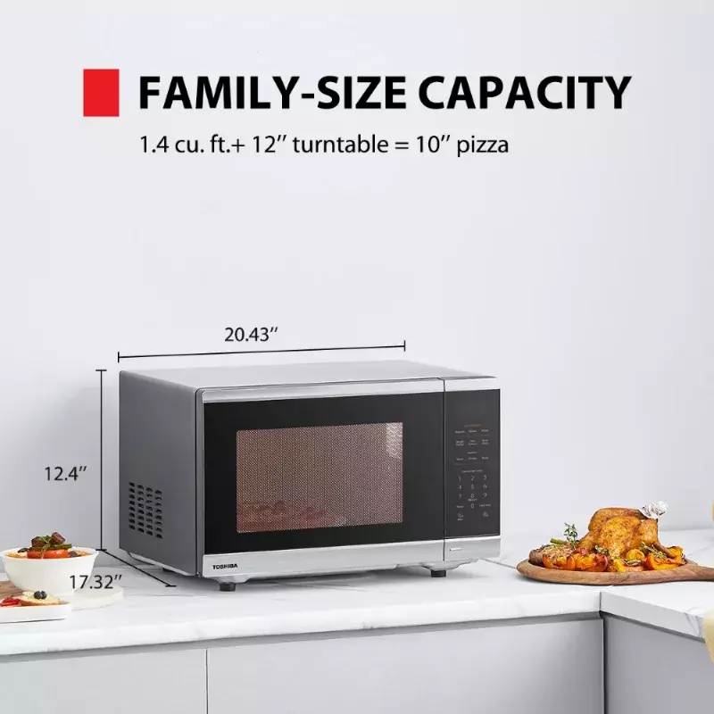 HAOYUNMA Toshiba 1.4 Cu. ft. Ukuran Keluarga Microwave Oven baja tahan karat 1100-Watt dengan Sensor