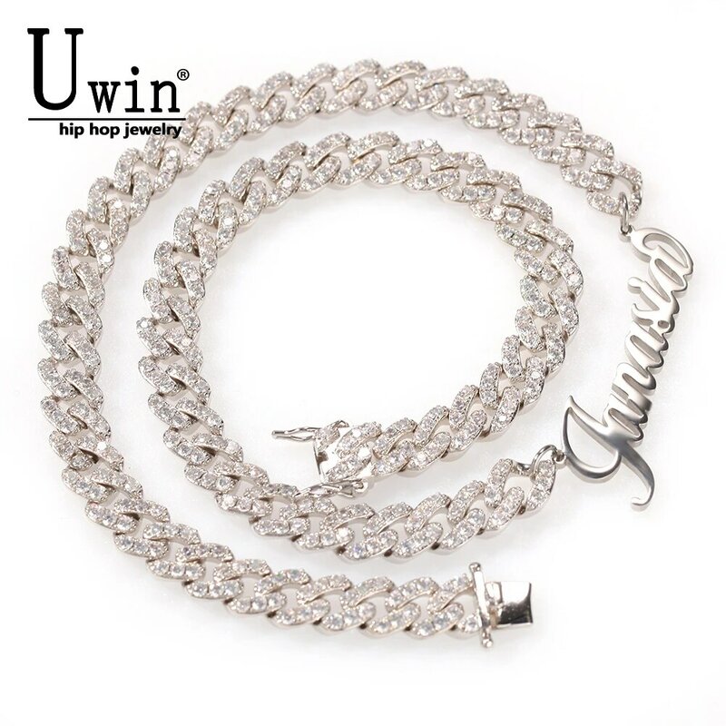 Uwin Personalized Name Necklace Custom Letter With 9mm Iced Out Cuban Chain Stainless Steel Initial Letters Chains