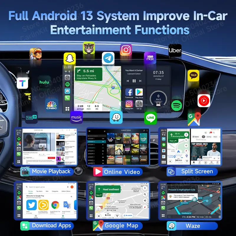 CarlinKit-Caixa CarPlay AI sem fio, Transmissão automática, Tela dupla, Android 13, 8 núcleos, Saída de Vídeo HD, 4K, SM660, 2024