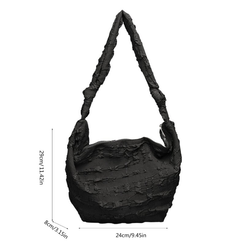 Bolso bandolera lona capacidad para mujer, bolso cruzado plisado con pliegues y cremallera