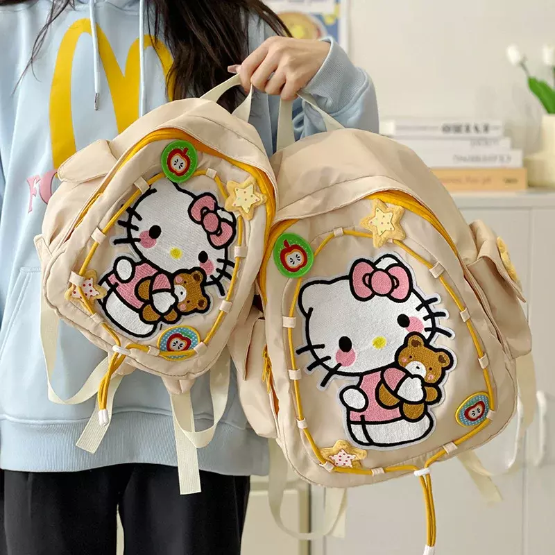 Sanrio-mochila escolar de Hello Kitty para estudiantes, bonita mochila ligera de dibujos animados para niños, gran capacidad