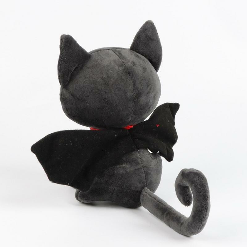 子供のためのぬいぐるみぬいぐるみ、ハロウィーンの猫のクッション、黒の戦闘のおもちゃ、ウィング付きの枕、11.02インチ