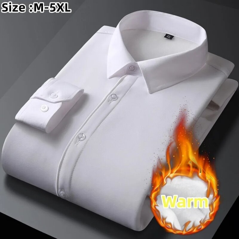 Nieuwe 2024 Heren Warme Shirts Met Lange Mouwen Herfst Winter Dik Fleece Casual Zakelijke Overhemden Mannelijk Sociaal Oversized Shirts 5xl