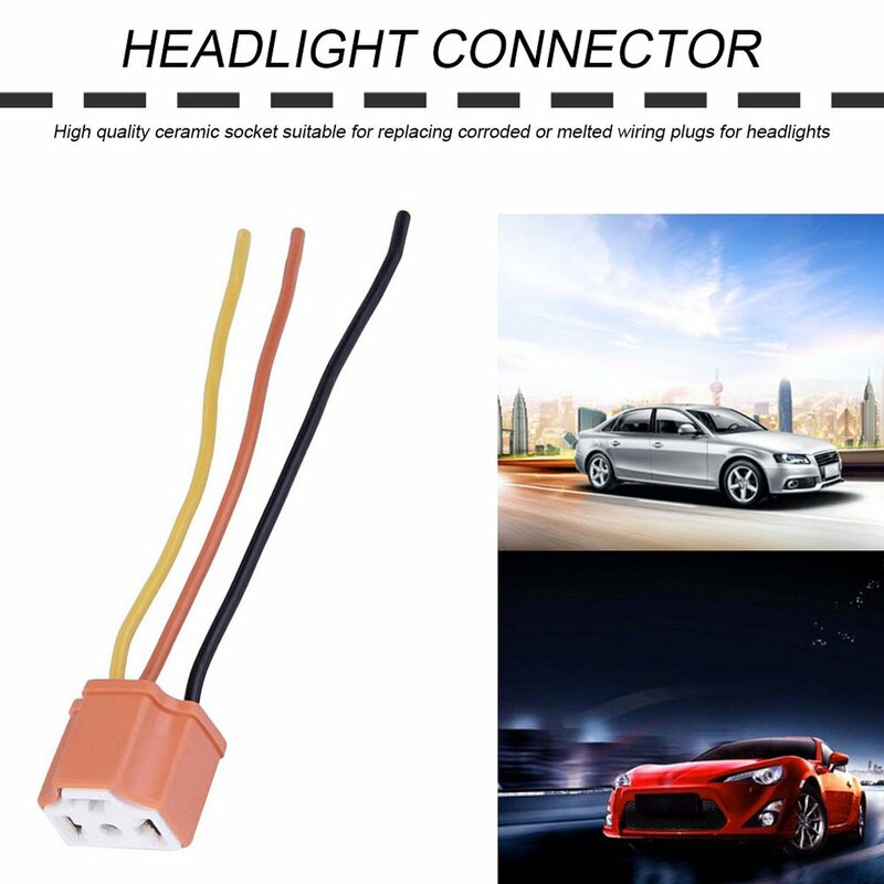Conector de extensão do farol cerâmico do carro, plugue do caminhão, lâmpada de luz, soquete do fio do bulbo, adaptador alaranjado, 12V, H4