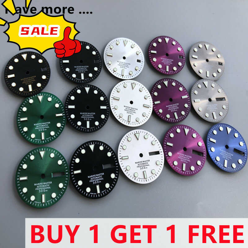 S-Watch Dial Face Insert Parts for Watch NH35 dial Automatic Mechanical Movement for Watch Green lume marine master