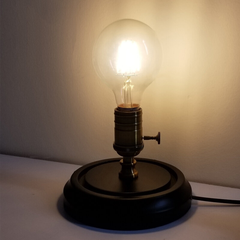 Lampu meja industri antik lampu meja Edison loteng hitam dasar kayu E27 lampu meja dengan saklar atau kap lampu kaca