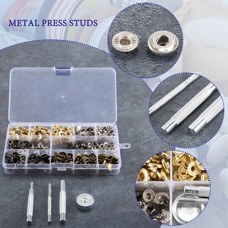 Kit de Fixadores de Couro para Roupas e Bolsas, Metal Button Snaps, Press Studs, 4 Color, 12.5mm, 100 Set