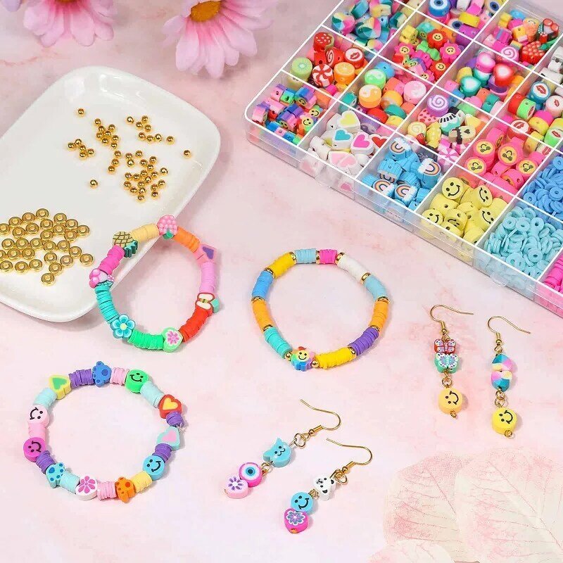 Perline di argilla per kit per la creazione di braccialetti frutta faccina sorridente chip accessori per gioielli ragazza regalo creativo fai da te