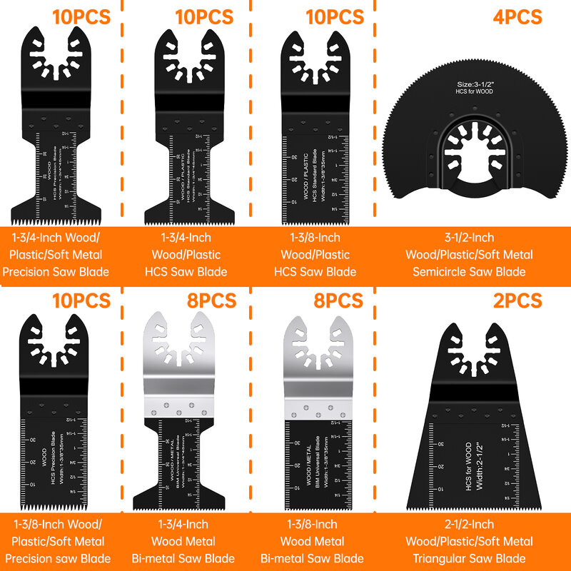 Hojas de sierra oscilantes HCS/ HSS de 64 piezas, hoja de sierra de liberación rápida multiherramienta, hoja de sierra bimetálica de alta precisión, accesorios para herramientas eléctricas