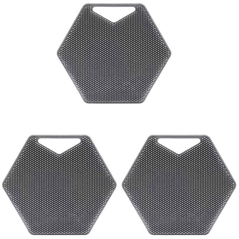 3 Pieces Silicone Exfoliating Body Scrubber Shower And Bath Accessories With Storage Hooks Easy To Clean Grey