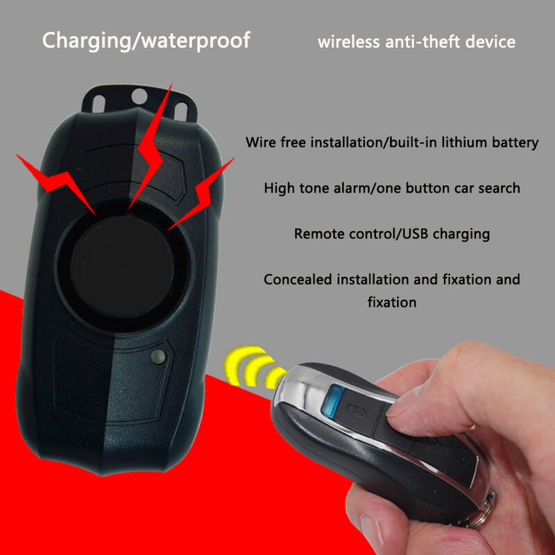 Remote Control Charging Vibration Detector Motorcycle Bicycle Anti-theft Alarm Wireless Waterproof Sensor Door Window Securit