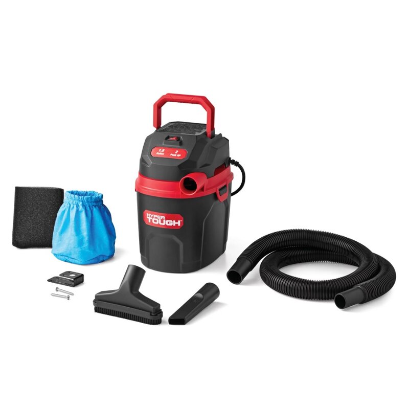 1.5 Gallon 2 Peak HP Poly Wet/Dry Vacuum, New, 10-foot Cleaning Reach with Hose and Cord, Reusable Cloth Filter, Foam Wet Filter