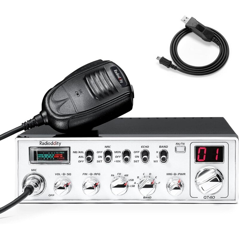 Radiodity Qt40 10 Meter Ssb Ham Radio, Digitale Ruisonderdrukking 40W High Power Amateurradio Met Noaa Alert, Am/Fm/Pa Mobiel