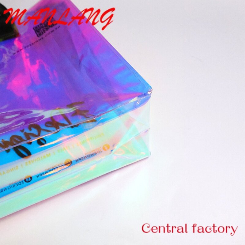 Bolsa de plástico transparente de PVC de alta calidad, bolsa holográfica para ropa y paquete de regalo