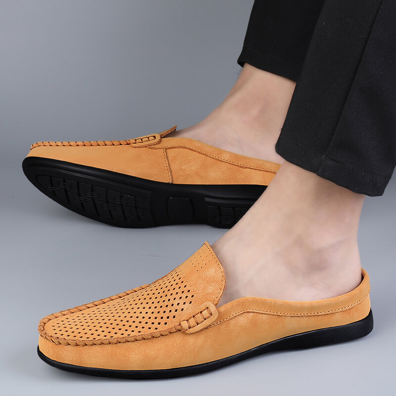 Luxury Backless Mules รองเท้าผู้ชายรองเท้าหนังรองเท้าผู้ชาย Loafers รองเท้าแตะรองเท้าบุรุษ Handmade Mule Masculino Man สไลด์