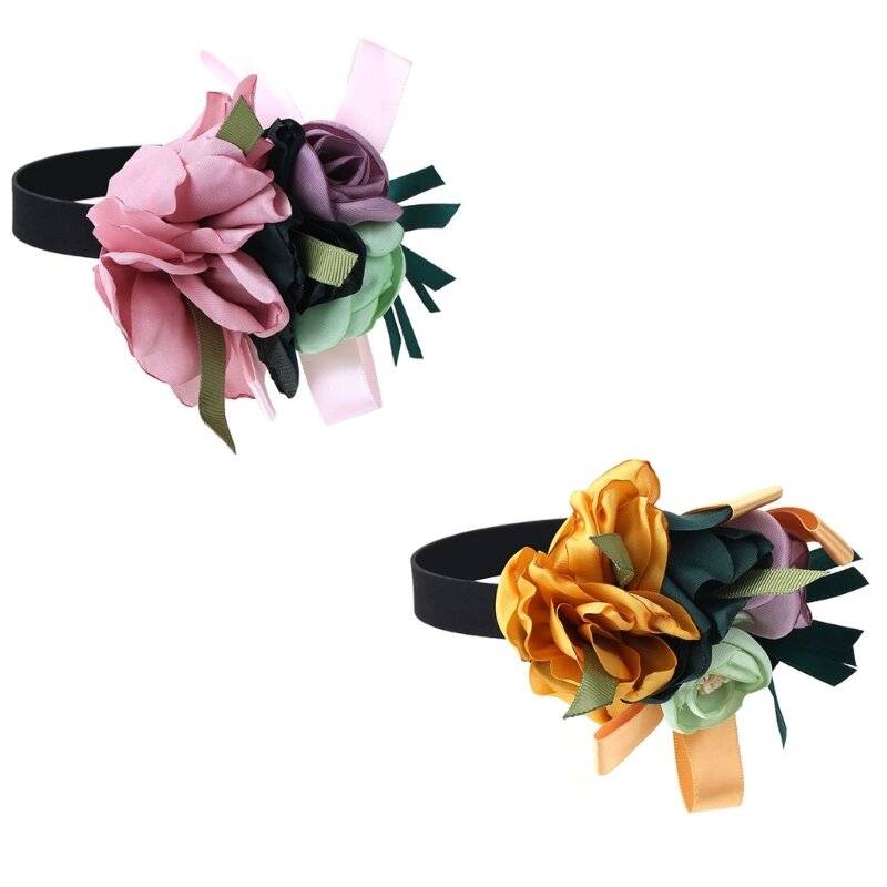 Y166 Collar cinta único Gargantilla floral Gargantilla flores 3D Collar Joyería para cuello para mujeres y niñas
