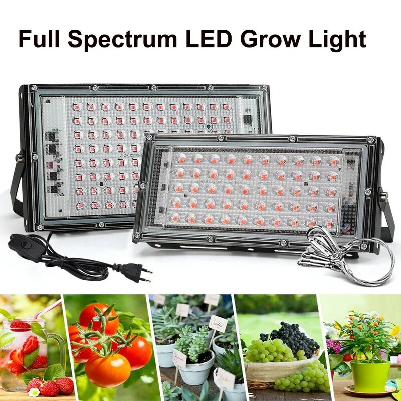 풀 스펙트럼 LED 식물 성장 조명, 온실 수경 식물 성장 조명용 EU 플러그 포함, AC 220V, 50W, 100W, 200W, 300W