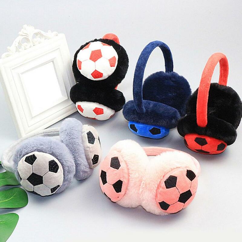 Orejera de felpa elegante para niños, orejera ajustable para mantener el calor, orejera ligera con patrón de fútbol