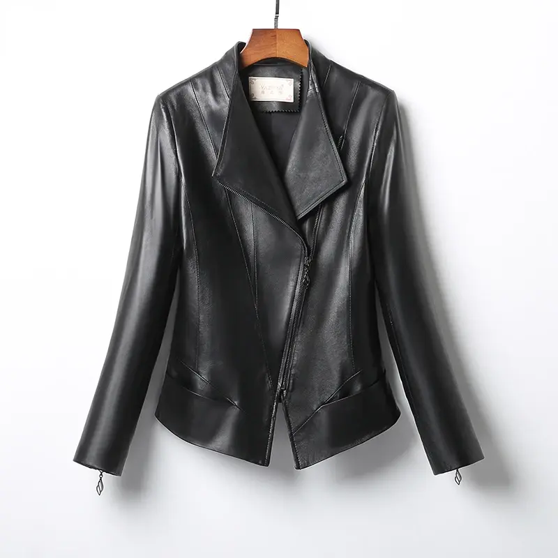 Taijiyane jaqueta de couro real da motocicleta das mulheres da pele carneiro jaqueta de couro primavera outono preto curto na moda casaco