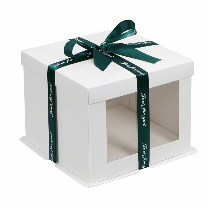 Cajas de pastel personalizadas con ventana, embalaje de pastel de lujo con cinta, cintas de caja de pastel de deseos de cumpleaños