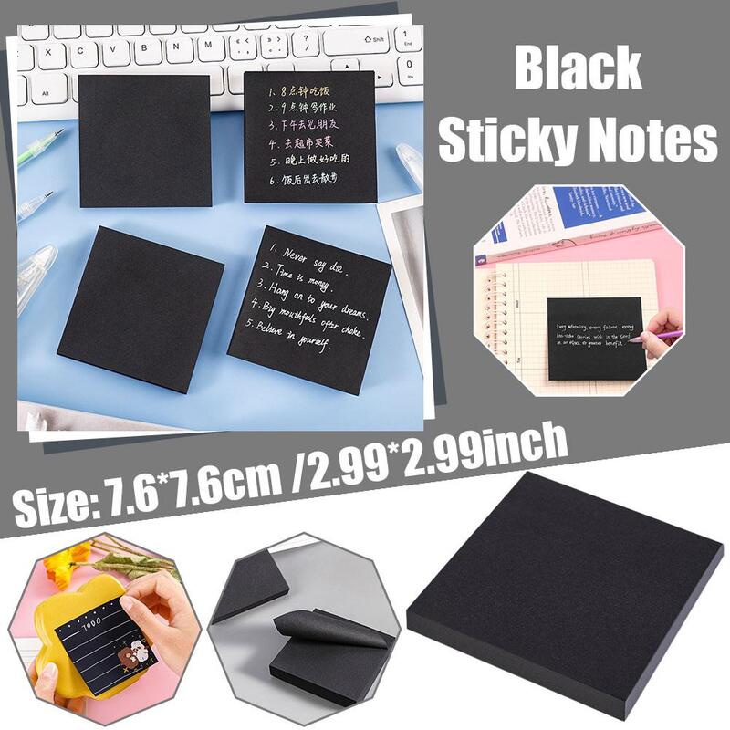 Auto-adesivo Sticky Note Pads, Preto Super Sticky Notes, Escritório e Material Escolar, Memo Reminder, D1Z9, 50 Folhas