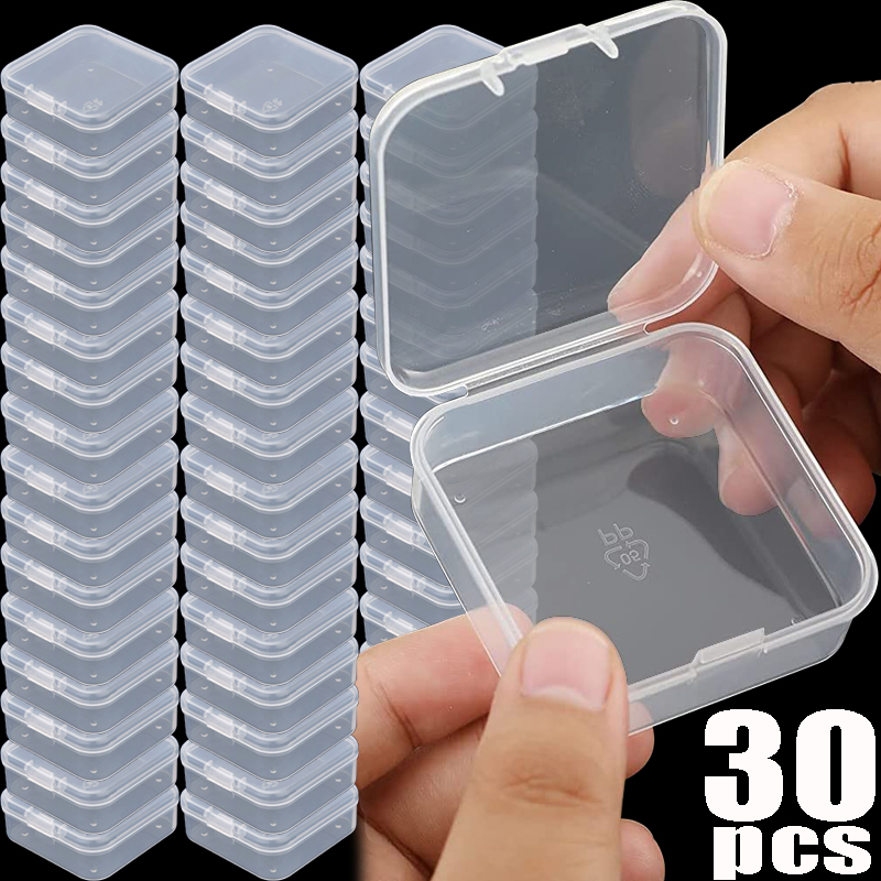 30PCS Flip Seal Plastic Dustproof Storage Case Square Clamshell Clear Box Jewelry Storage DIY Jewelry Packag Display Container