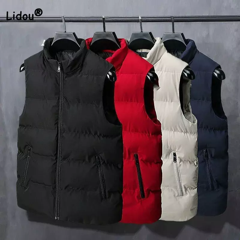 2023 autunno inverno bello semplicità da uomo tinta unita senza maniche piumini tasche con cerniera Casual gilet spesso vestiti maschili