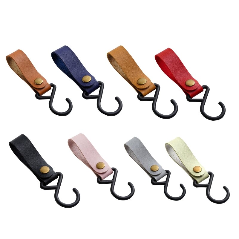 2024 New Outdoor Baby Bag Stroller Hook PU Leather Strap S Hooks with Plastic Carabiners Stroller Accessories for Pram Stroller