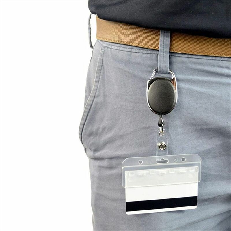 Horizontal Half Card Holder Credit Card Transparent Retractable Badge Reel Card Protector Easy Pull Buckle Name Card Cover