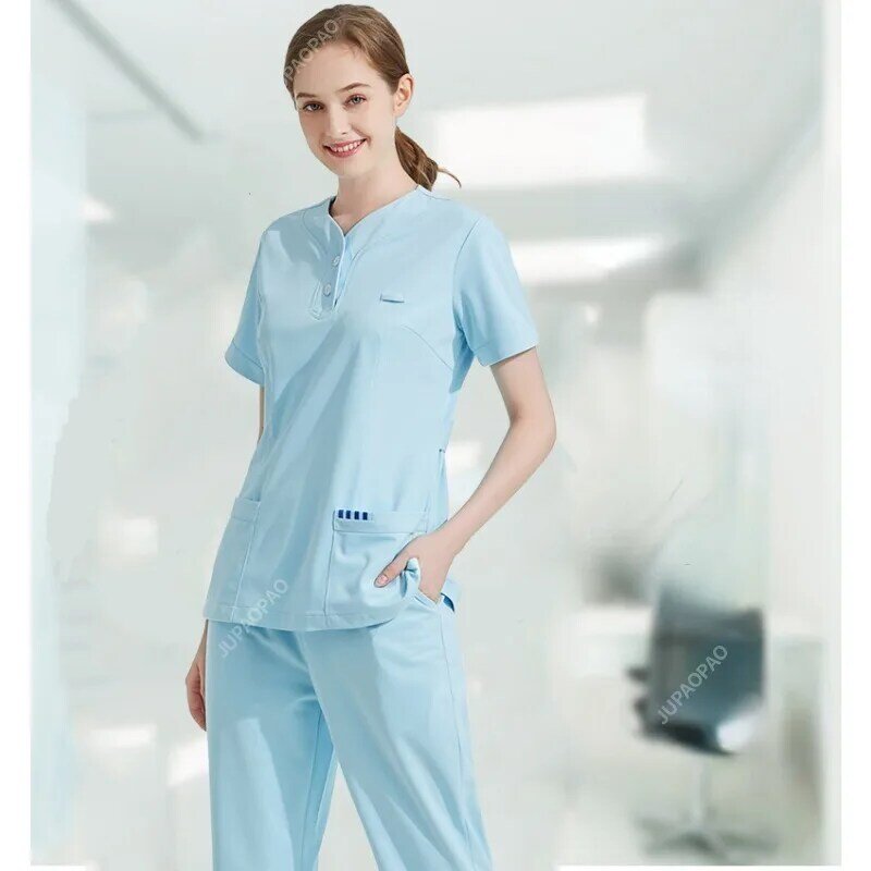 Новая женская летняя форма с Y-образным вырезом для стоматологической клиники, зоомагазин, медицинская скраб-униформа, Антистатическая рабочая одежда, Регулируемая Талия