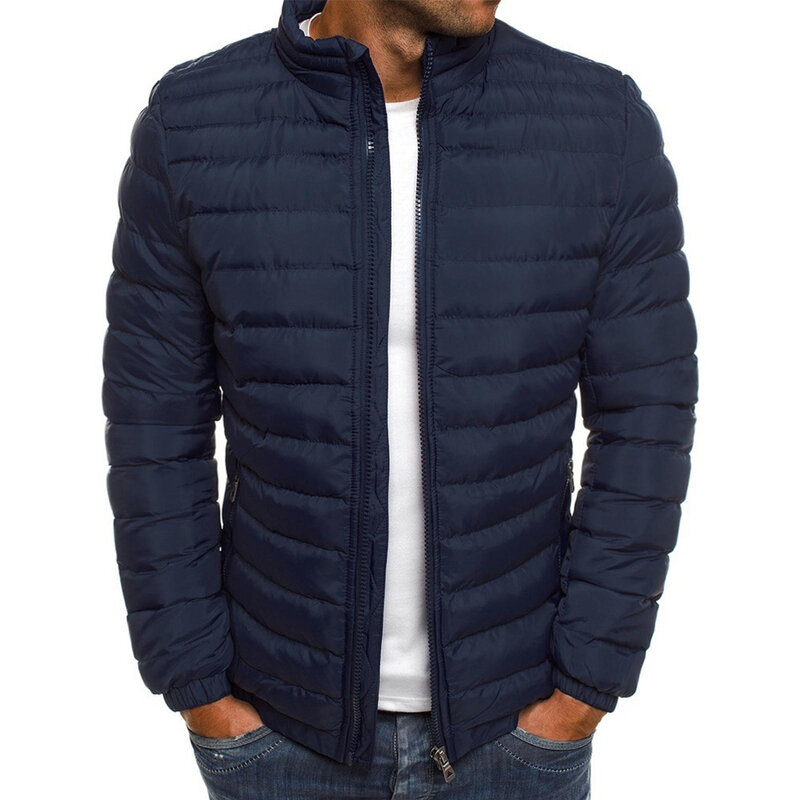 남성용 따뜻한 스탠드 칼라 퍼퍼 집업 재킷, 퀼트 패딩 코트, 두꺼운 외투, 캐주얼 패션 재킷, 겨울 브랜드