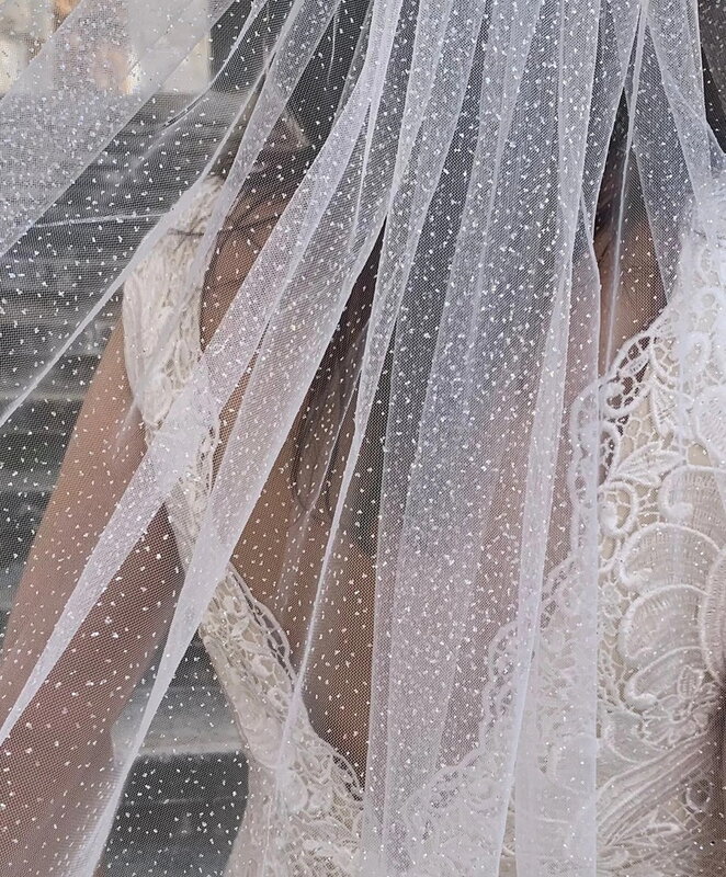 Véu de noiva brilhante feminino com pente, alto grau, uma camada, longo, brilhante, marfim, tule, acessórios de casamento, moda, 2023