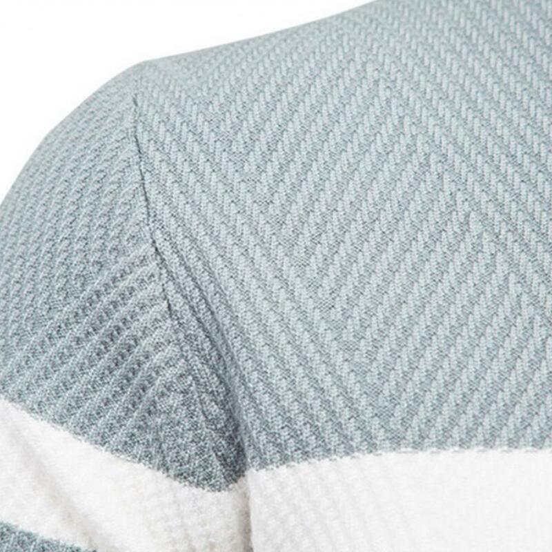 Homens primavera camisola de tricô manga longa em torno do pescoço listra impressão pulôver manter quente elástico anti-pilling masculino camisola roupas masculinas