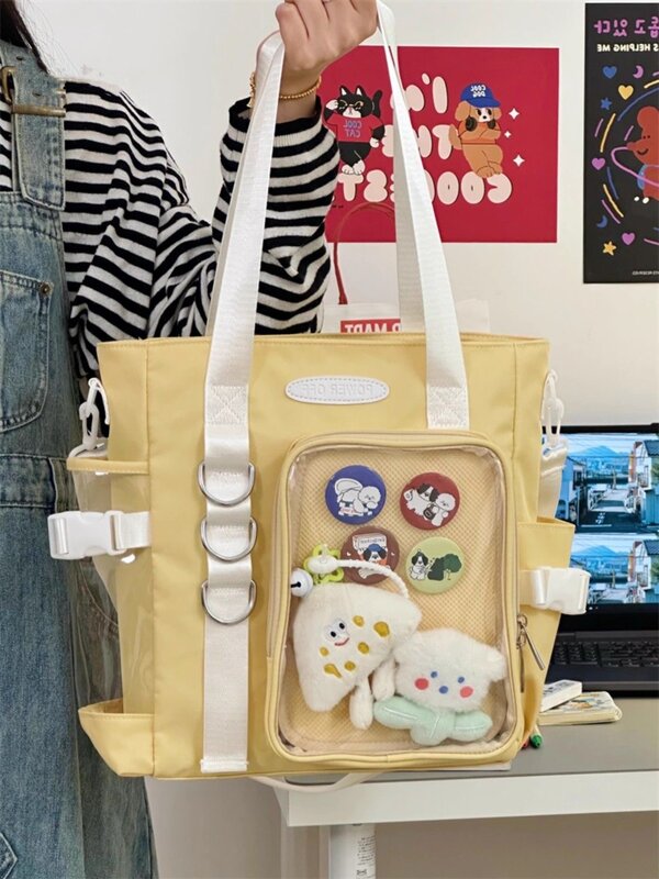 Japanese Kawaii Itabag DIY Badges Display Plate College Student Shoulder Bag Nylon Purses and Handbags Tote Crossbody Bags JK