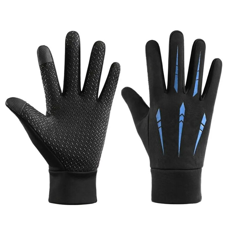 Luvas impermeáveis Full Fingers Fleece, preto, quente, tela de toque, esportes ao ar livre, corrida, motocicleta, esqui, ciclismo, inverno