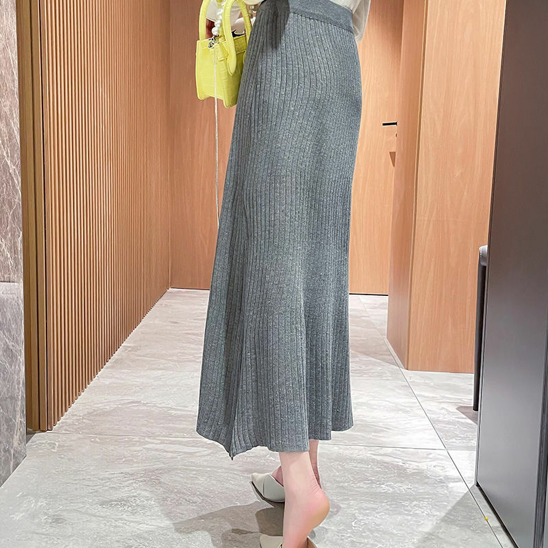 Knitted Skirts Women High Waist Soft Long Autumn Gentle Office Lady Pure Chic Leisure Designed Straight French Style Temperament