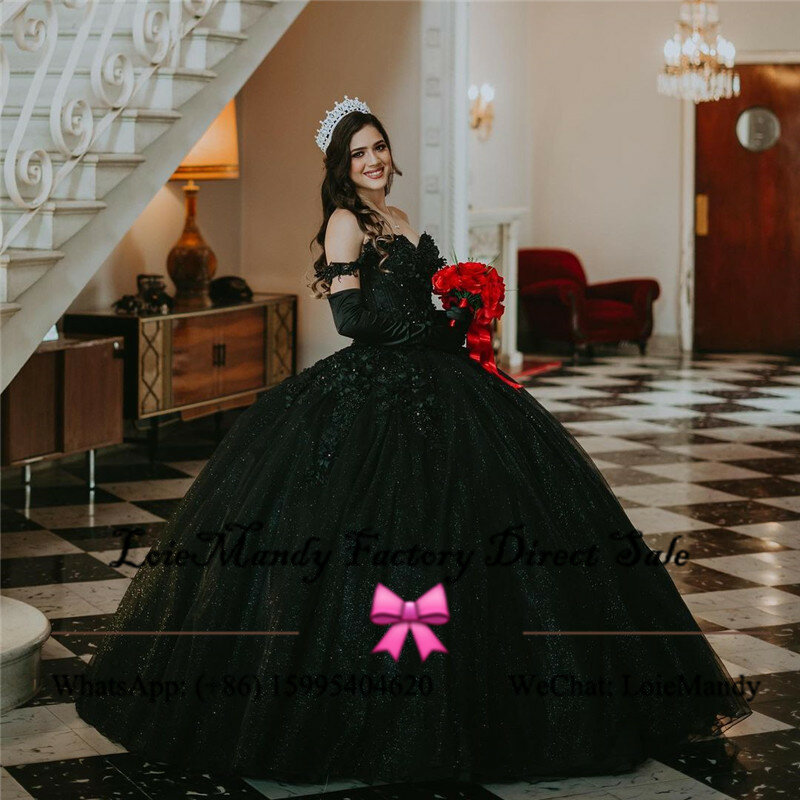 Puffy Ball Gown Quinceanera Dresses 2023 Elegant Off Shoulder Sweet 16 Pageant Dress Formal Black Vestidos de 15 quinceañera