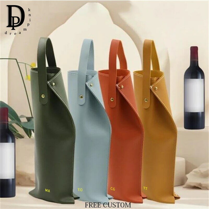Custom Initials Wine Bag Personalized Engrave Letters Wine Package Gift Luxury Design Business PU Leather Drink Bottle Bags