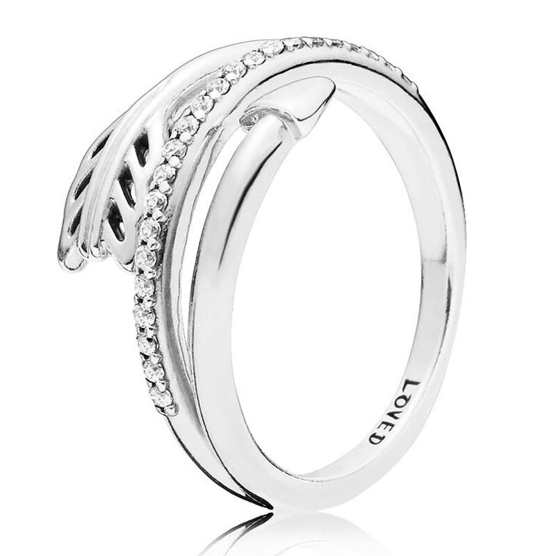 Anel de prata esterlina 925 com cristal para mulheres, anel vintage, coração de amor ligado, pérola, brilho radiante, seta, joias da moda