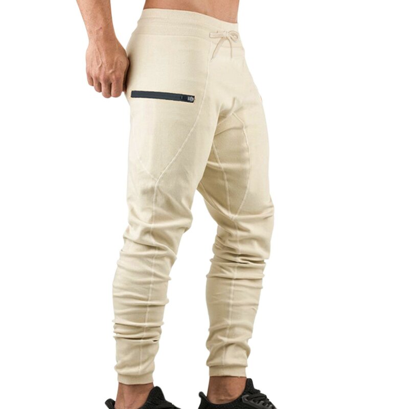 Pantalon de survêtement slim en coton pour homme, vêtement de sport, de gym, d'entraînement, de fitness, couleur unie, automne