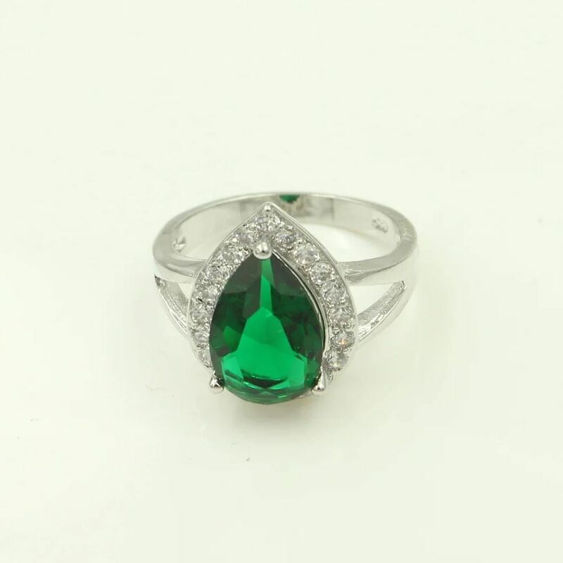 Anillos de plata 925 de Esmeralda verde de lujo para mujer, anillo de dedo de cristal CZ, joyería de compromiso de boda, gran oferta, regalo del Día de San Valentín
