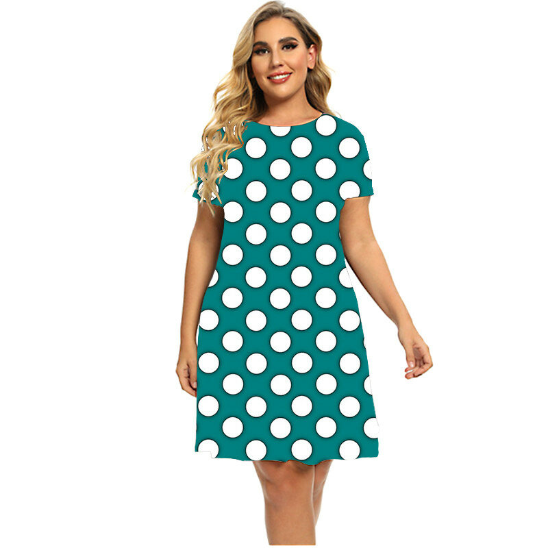 2023ฤดูร้อนแฟชั่น Polka Dot ชุดสำหรับสตรีแขนสั้นหลวมชุดมินิเดรส Casual Vintage Oversize Dress Plus ขนาด6XL เสื้อผ้า