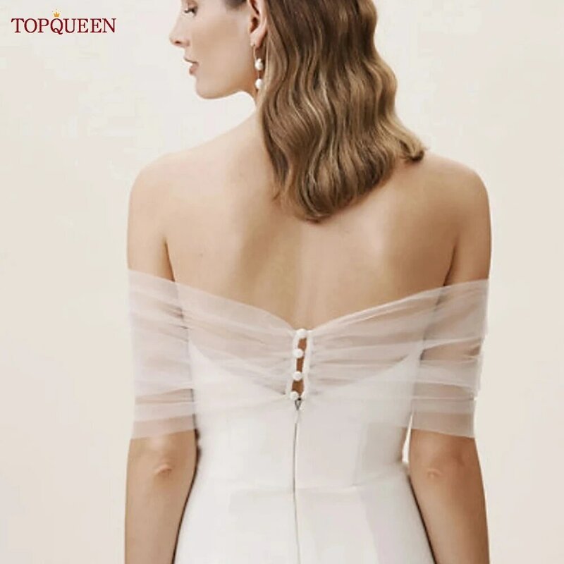 TOPQUEEN G73 Bachelorette Wedding Jacket for the Bride Bolero Woman Short Sleeve Bridal Top Light Cape Veil Customizable