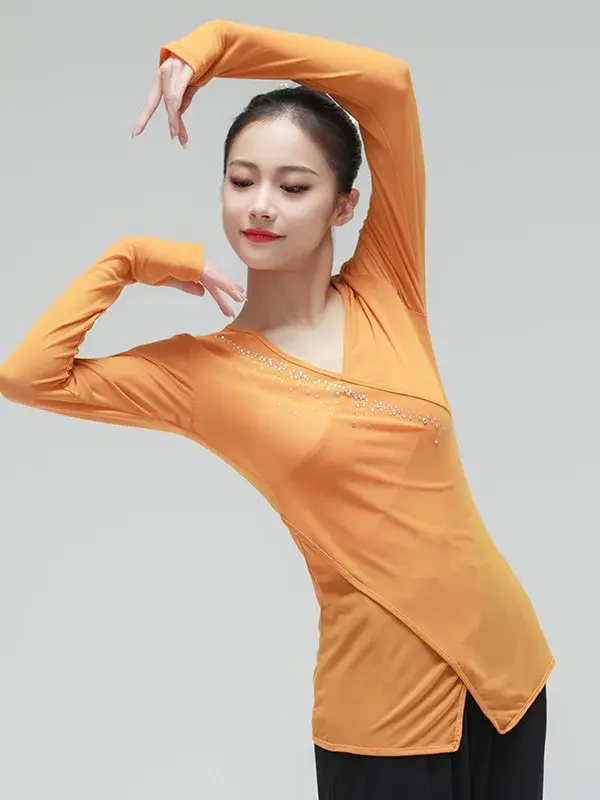 فستان الرقص الشعبي الصيني ، زي الرقص الكلاسيكي ، قمم الشاش ، شبكة ، ملابس هانفو ، قمم شرقية تقليدية