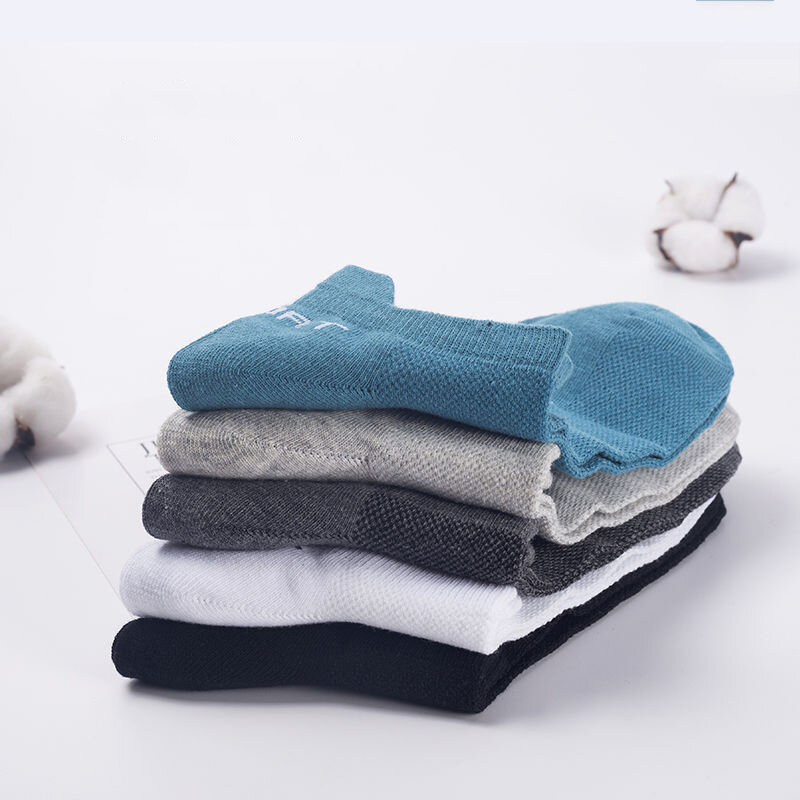 Calcetines tobilleros de algodón transpirables para hombre, medias deportivas de malla, de corte fino, informales, para verano, talla 38-42, 5 pares