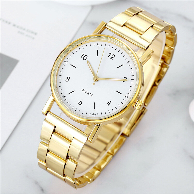 Relógios de aço inoxidável de luxo para mulheres, Classic Round Dial, Quartz Watch for Female, Relógios de pulso empresariais