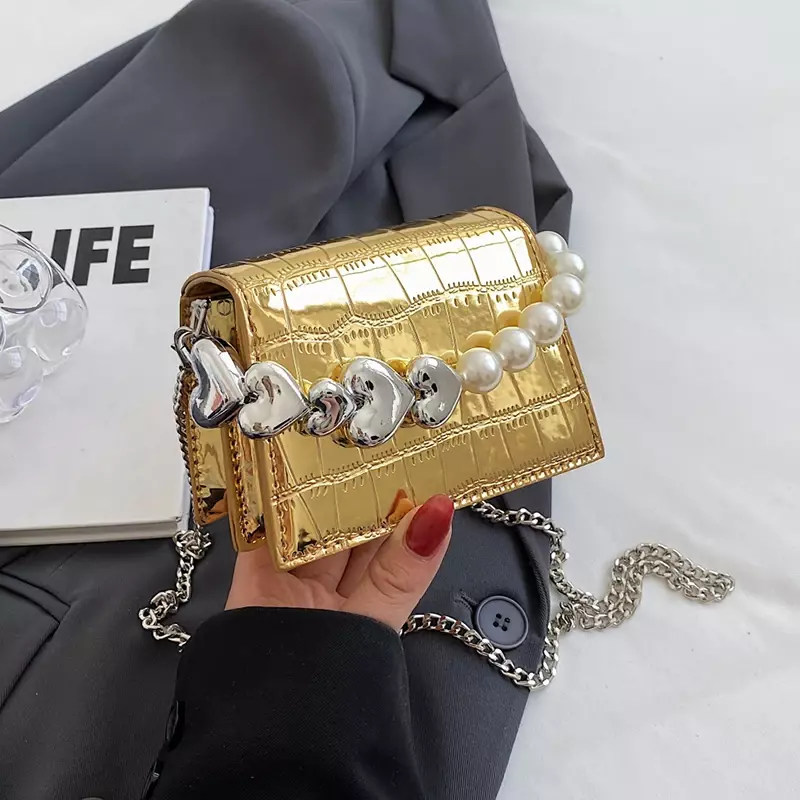 Gold Silver Leather Handbag Fashion Purse Phone Bag Mini Stone Pattern Crossbody Bag For Women Lady Girl Designer Cross Body Bag